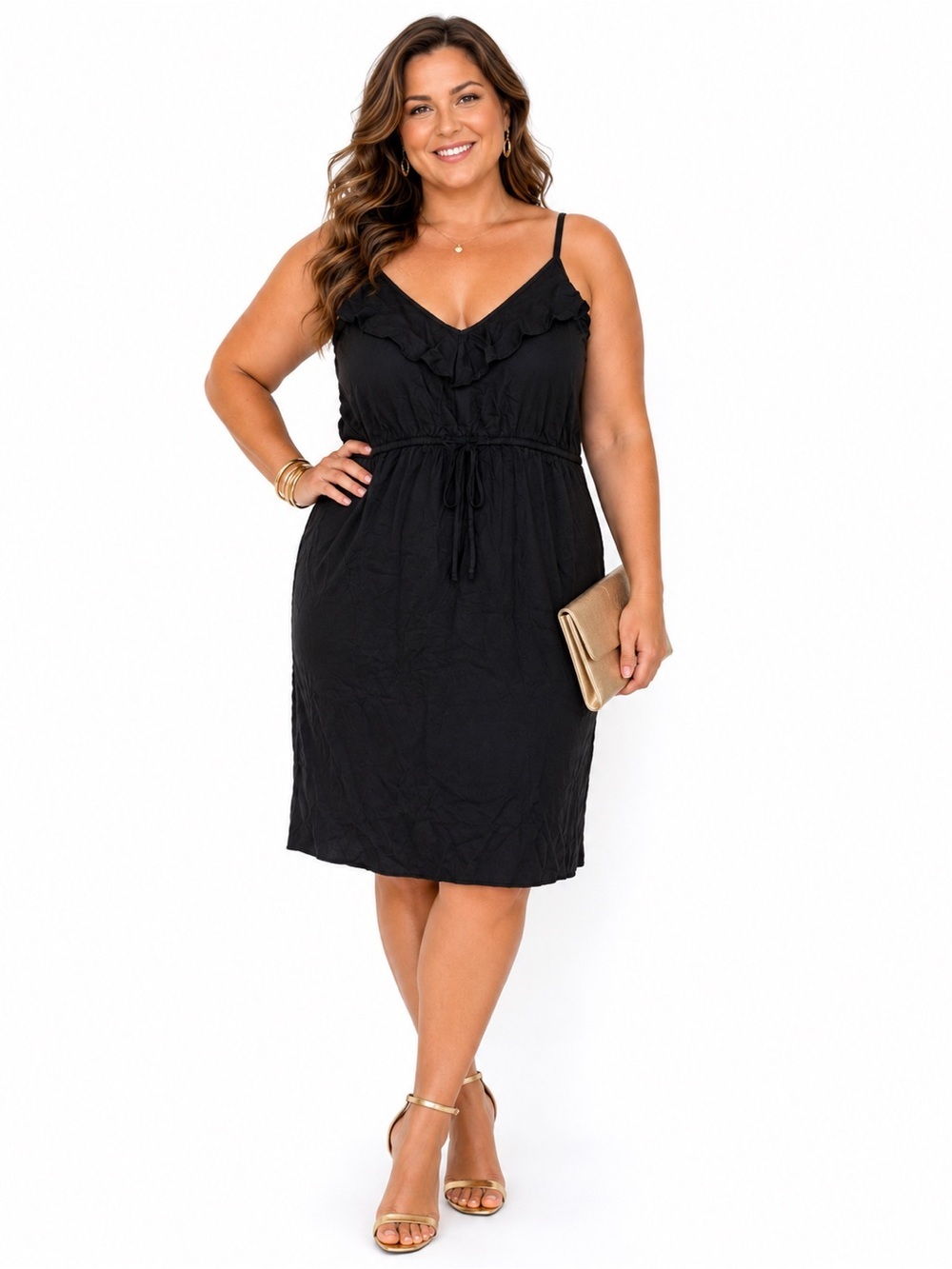 torrid Black Ruffle V-Neck Drawstring Waist Dress